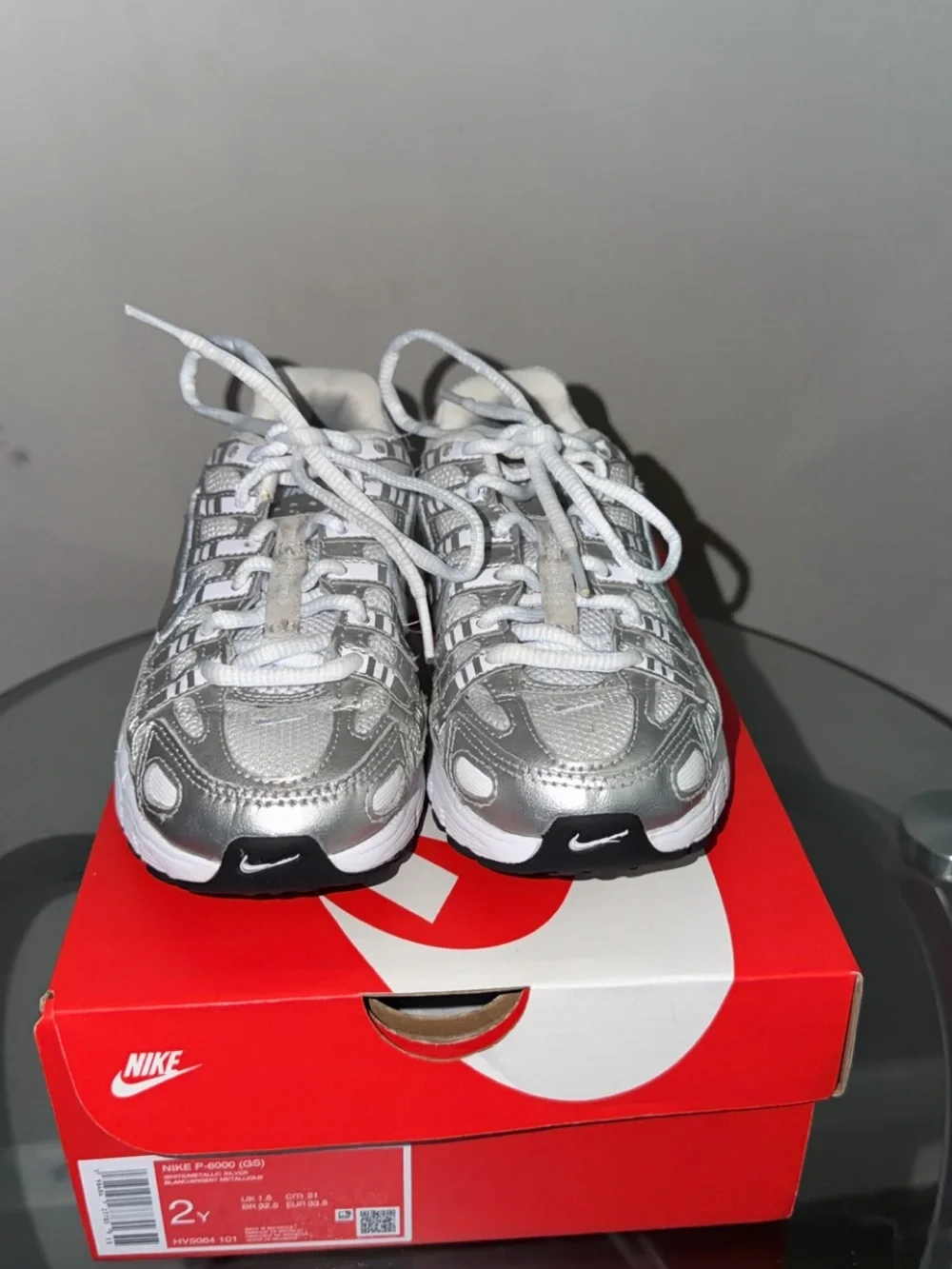 Nike Boys Silver and White P-6000 Sneakers